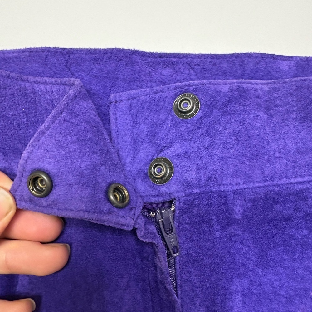 Vintage 80s Purple Suede Leather Pencil Skirt High Waist Slit Statement Size 8 - Picture 4 of 10